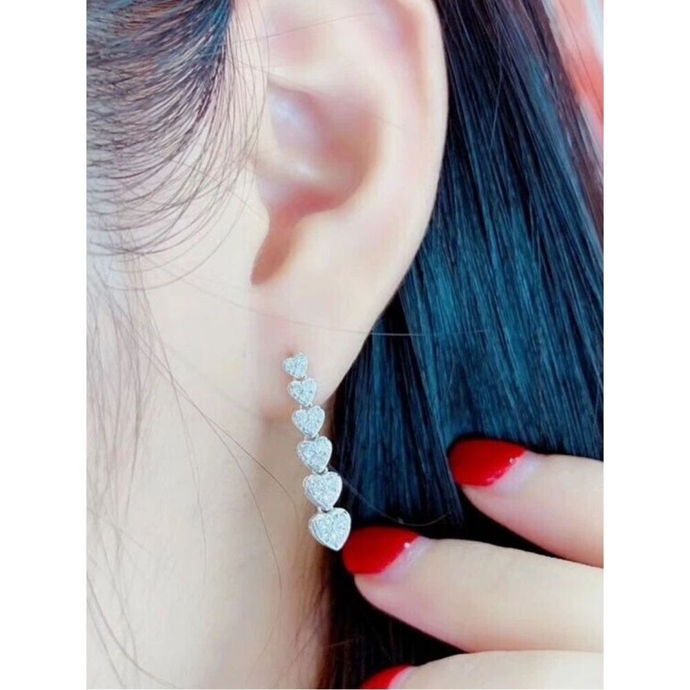 The 5 heart drop dangle earrings in 925 silver and lab created stones